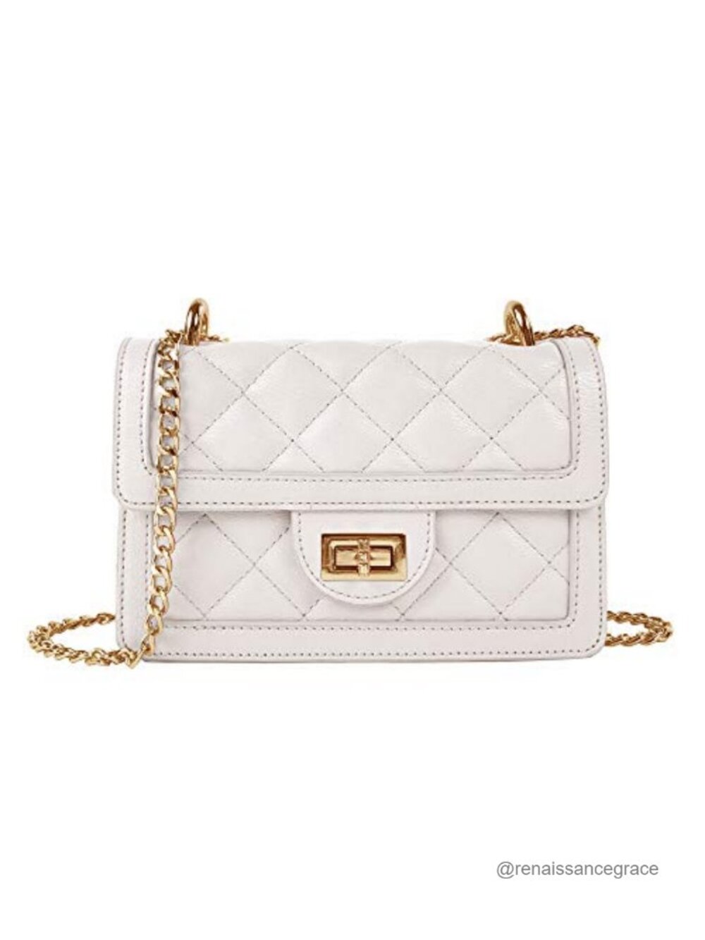 Quilted Vegan Leather Crossbody Chain Bag with Gold Turn Lock, Small Shoulder